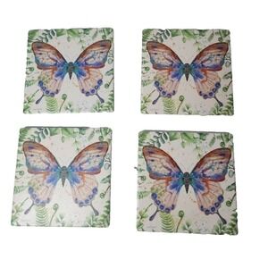 VTG Thirstystone Stoneware Botanical Butterfly Coaster Set of 4 Square